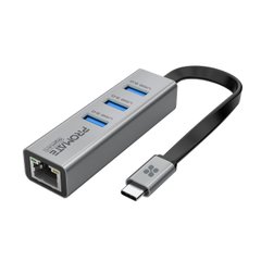 USB-C хаб 4-в-1 Promate GigaHub-C 3xUSB 3.0/RJ45 Grey (gigahub-c.grey)
