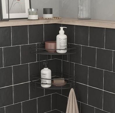 Полиця кутова двоярусна для ванної кімнати TEKNO-TEL BK022H 20х20х28 см чорний