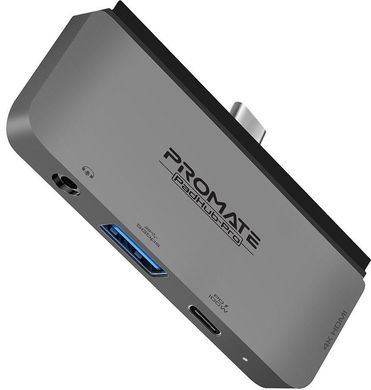 USB-C хаб 4-в-1 Promate PadHub-Pro USB-C PD/HDMI/USB 3.0/3.5 мм AUX Grey (padhub-pro.grey)