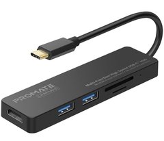 USB-C хаб 4-в-1 Promate LinkHub-C HDMI/2xUSB 3.0/SD/MicroSD Black (linkhub-c.grey)