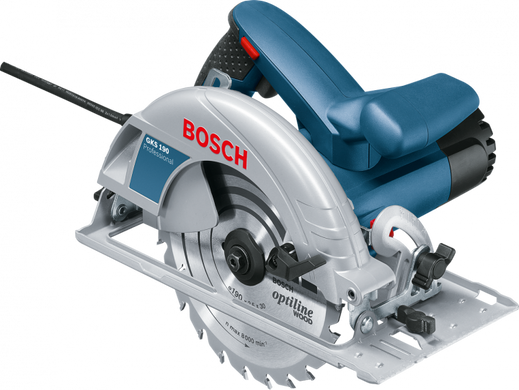 Циркулярна пила Bosch Professional GKS 190, 1,4 квт, 190/30 мм діаметр диска, 70 мм глибина різу / диск OptilineWood , паралельний упор (0601623000)