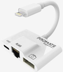 Адаптер Promate GigaLink-i Lightning/USB 3.0 OTG+Ethernet Rj-45+Lightning-in White (gigalink-i.white)