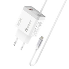Сетевое зарядное устройство Promate iCharge-PDQC3 20Вт PD Lightning connector+USB QC3.0 White
