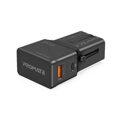 Сетевое зарядное устройство Promate TriPlug-PD20 USB-C PD+USB-A QC и EU/US/UK/AUS штекер Black