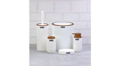 Набір аксесуарів для ванної кімнати Okyanus Stripe Round Wooden OKY-478-3-B 5 предметів білий