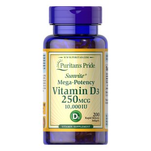 Vitamin D3 250mcg (10000 IU) Mega-Potency - 200 softgels