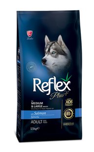 Повноцінний та збалансований сухий корм для собак середніх і великих порід з лососем Reflex Plus 15 кг