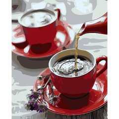 Картина за номерами Strateg ПРЕМІУМ Чай зранку з лаком розміром 40х50 см SY6054