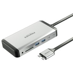 Док-станция 13-в-1 для MacBook Promate VersaHub-MST USB-C PD/2xHDMI/4xUSB3.0/RJ45/SD/microSD/AUX 3.5 мм Grey