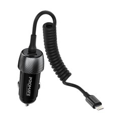 Автомобильное зарядное устройство Promate PowerDrive-33PDI, 33 Вт, USB-C порт + Lightning кабель Black