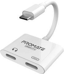 Адаптер Promate UniSplit-C USB-C / USB-C Audio Jack + 15Вт PD USB-C White (unisplit-c.white)