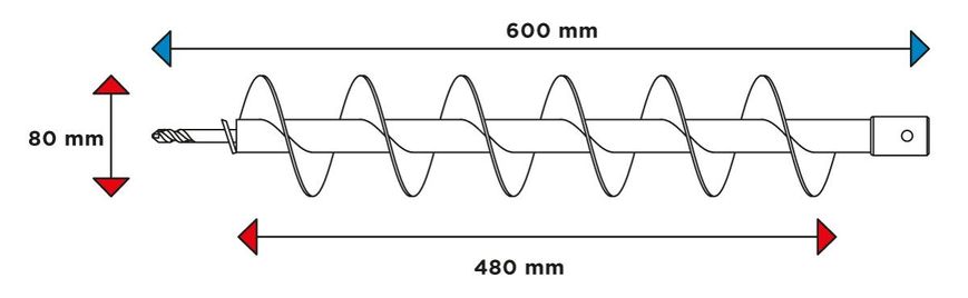 Почвенный бур M14, 80 x 600 мм