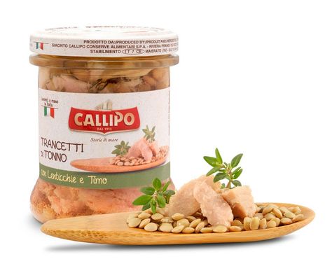 Тунець з сочевицею та свіжим чебрецем в оливковій олії шматочками Callipo 170 г
