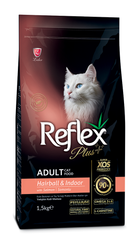 Повноцінний та збалансований сухий корм для котів, які живуть у приміщені та виведення шерсті з лососем Reflex Plus 1,5 кг