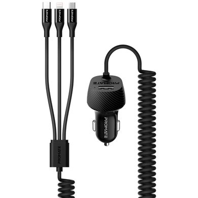 Автомобильное зарядное устройство Promate Voltrip-UNI 17Вт USB + Multi-Connector Black (voltrip-uni.black)