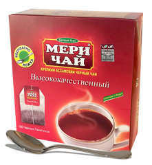 Индийский черный чай Мери Чай в пакетиках 100 шт + Ложка
