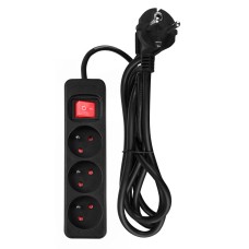 Удлинитель 1,5 м Neo Tools 90-182, 3 розетки, черный, с выключателем ON/OFF