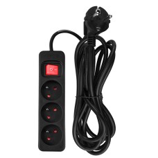 Удлинитель 3 м Neo Tools 90-183, 3 розетки, черный, с выключателем ON/OFF