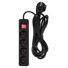 Удлинитель 3 м Neo Tools 90-185, 4 розетки, черный, с выключателем ON/OFF