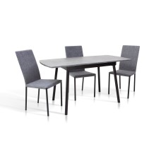 Стіл Соло 110(+35)*70 чорний метал/мрамор темн