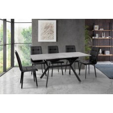 Стіл Хьюстон 130(+40)*77 чорний метал/мрамор темн