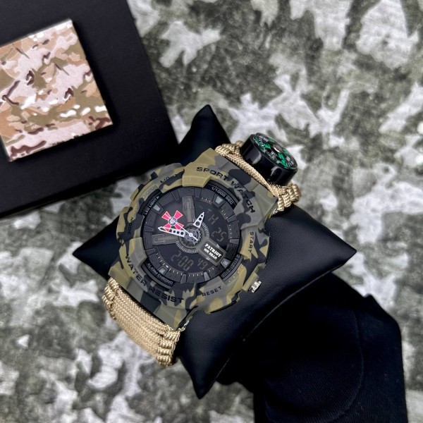 Годинник наручний Patriot 005CMGRSU ЗСУ Зелений камуфляж Паракордовий ремінець Khaki + Коробка.
