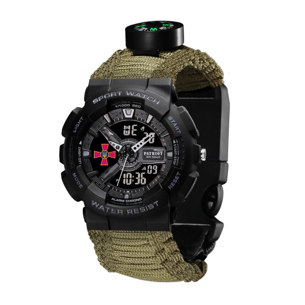 Годинник наручний Patriot 005BKSU ЗСУ Чорні Паракордовий ремінець Army Green + Коробка