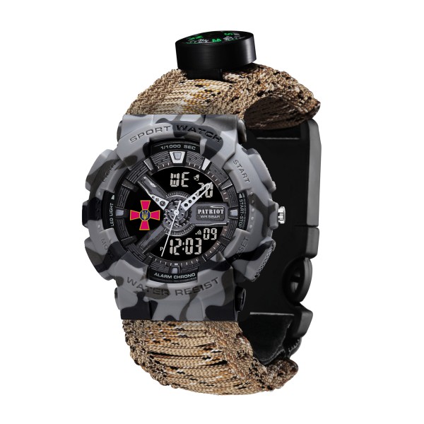 Часы наручные Patriot 005CMGYSU ЗСУ Сірий камуфляж Паракордовий ремінець Desert Camo + Коробка