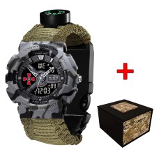 Годинник наручний Patriot 005CMGYSU ЗСУ Сірий камуфляж Паракордовий ремінець Army Green + Коробка