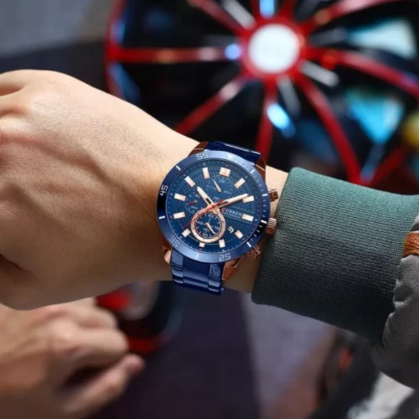 Годинник наручний Curren 8417 Blue-Gold