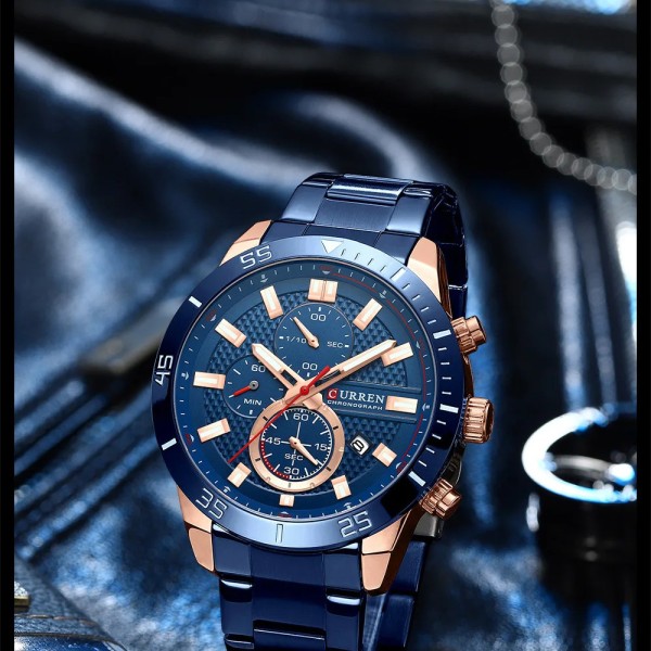 Годинник наручний Curren 8417 Blue-Gold