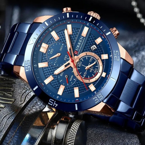 Годинник наручний Curren 8417 Blue-Gold