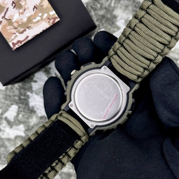 Годинник наручний Patriot 005CMGRSU ЗСУ Зелений камуфляж Паракордовий ремінець Army Green + Коробка.