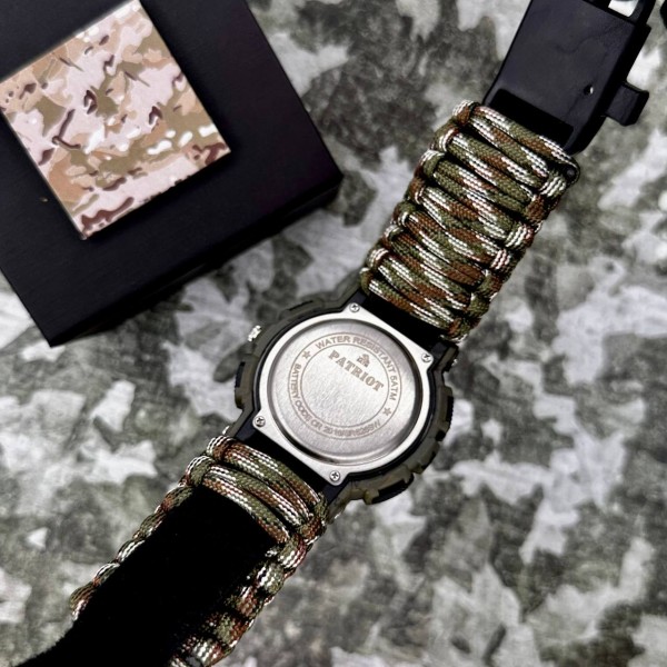 Годинник наручний Patriot 005CMGRSU ЗСУ Зелений камуфляж Паракордовий ремінець Camo Green + Коробка.
