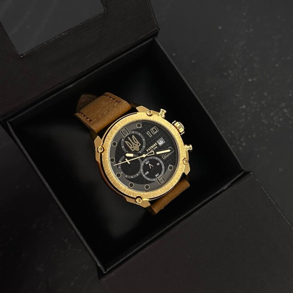 Часы наручные Patriot 016 Gold-Black-Brown Тризуб золото