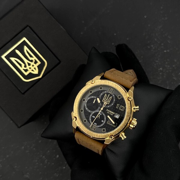 Часы наручные Patriot 016 Gold-Black-Brown Тризуб золото
