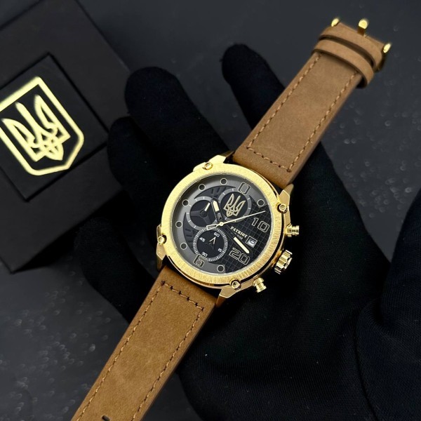 Часы наручные Patriot 016 Gold-Black-Brown Тризуб золото