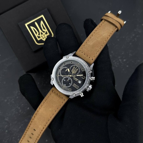 Patriot 016 Silver-Black-Brown Тризуб золото