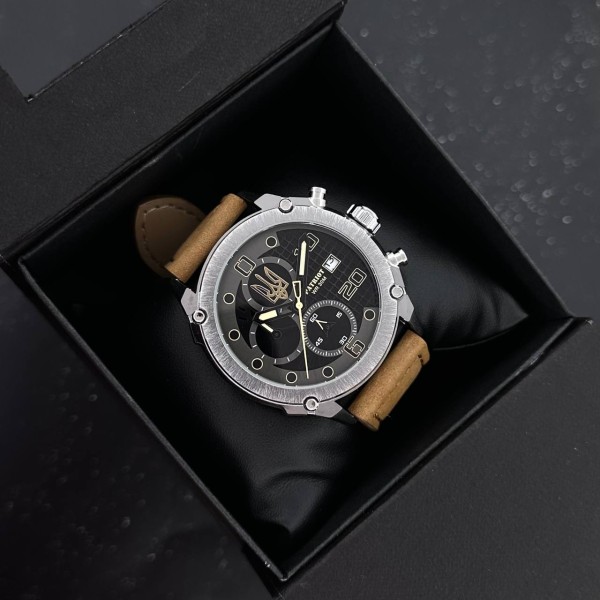 Patriot 016 Silver-Black-Brown Тризуб золото