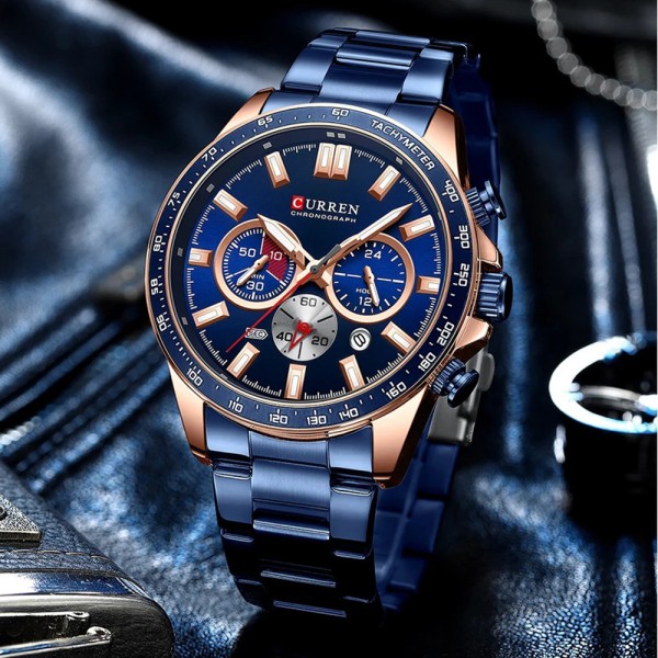 Годинник наручний Curren 8418 Blue-Gold