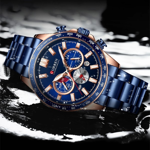 Годинник наручний Curren 8418 Blue-Gold