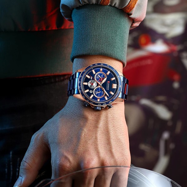 Годинник наручний Curren 8418 Blue-Gold