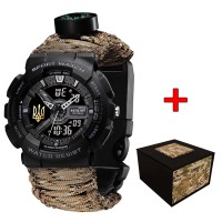 Patriot 005 Тризуб золото Чорний Паракордовий ремінець Desert Camo + Коробка