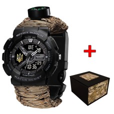 Patriot 005 Тризуб золото Чорний Паракордовий ремінець Desert Camo + Коробка