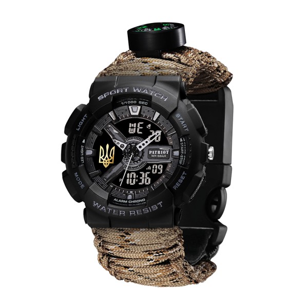 Patriot 005 Тризуб золото Чорний Паракордовий ремінець Desert Camo + Коробка