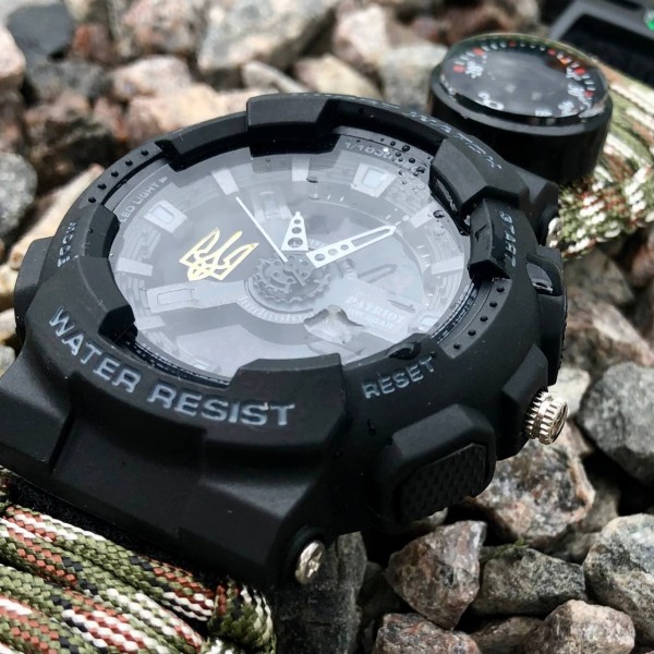 Patriot 005 Тризуб золото Чорний Паракордовий ремінець Camo Green + Коробка