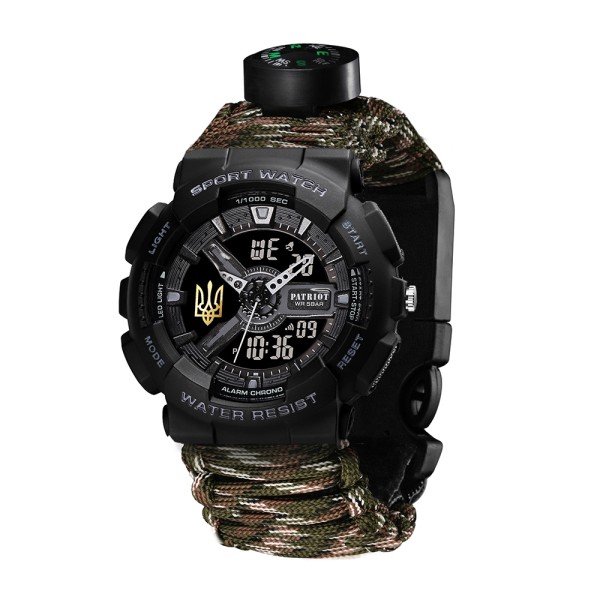 Patriot 005 Тризуб золото Чорний Паракордовий ремінець Camo Green + Коробка