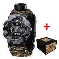 Часы наручные Patriot 005 Тризуб золото Сірий камуфляж Паракордовий ремінець Camo Green+Коробка
