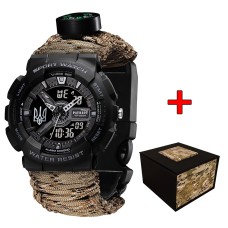 Patriot 005 Тризуб срібло Чорний Паракордовий ремінець Desert Camo + Коробка
