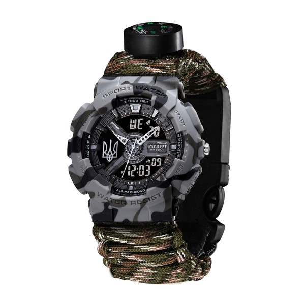 Patriot 005 Тризуб срібло Сірий камуфляж Паракордовий ремінець Camo Green + Коробк